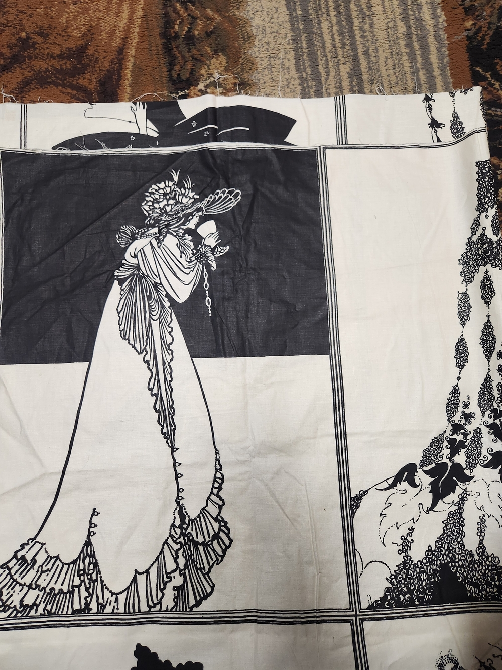 Pristine Vintage-fabric 9 Uncut  Panel Bloomcraft Aubrey Beardsley - Picture 11 of 15